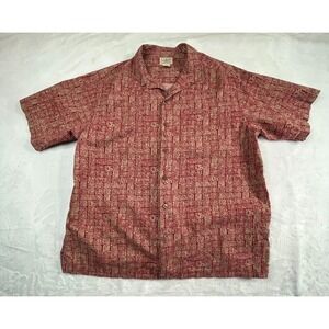 VTG‎ LL Bean Mens L Shirt Oversized Camp Cotton Pocket Front Loop Collar red